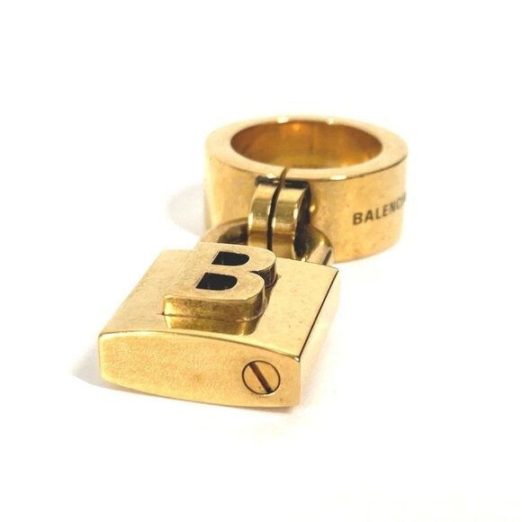 BALENCIAGA Padlock logo Accessories Ring Metal Gold - Picture 5 of 11